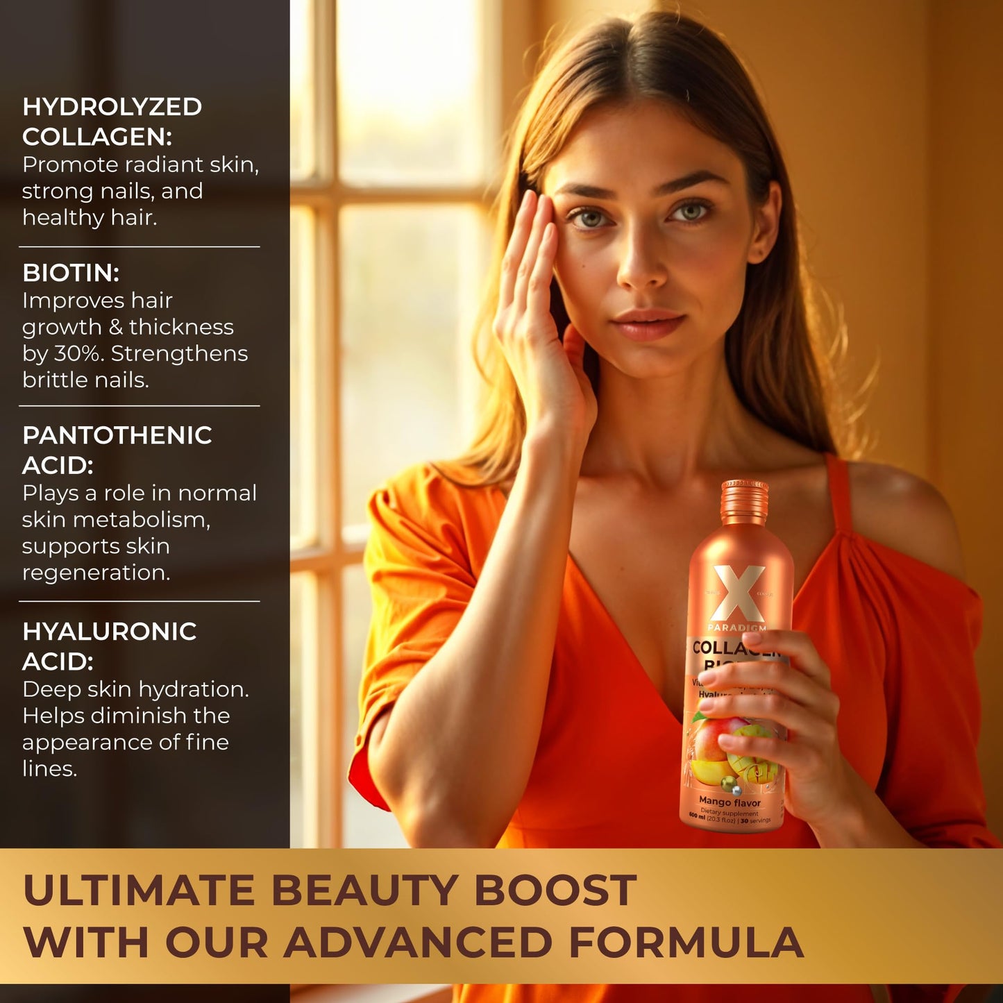 Liquid Collagen Peptides with Biotin & Hyaluronic Acid - Biotin 10000mcg, Hydrolyzed Collagen Type 1 and 3, Vitamins B5, B6, C & E - Liquid Collagen for Women and Men, Hair Skin and Nails Supplements