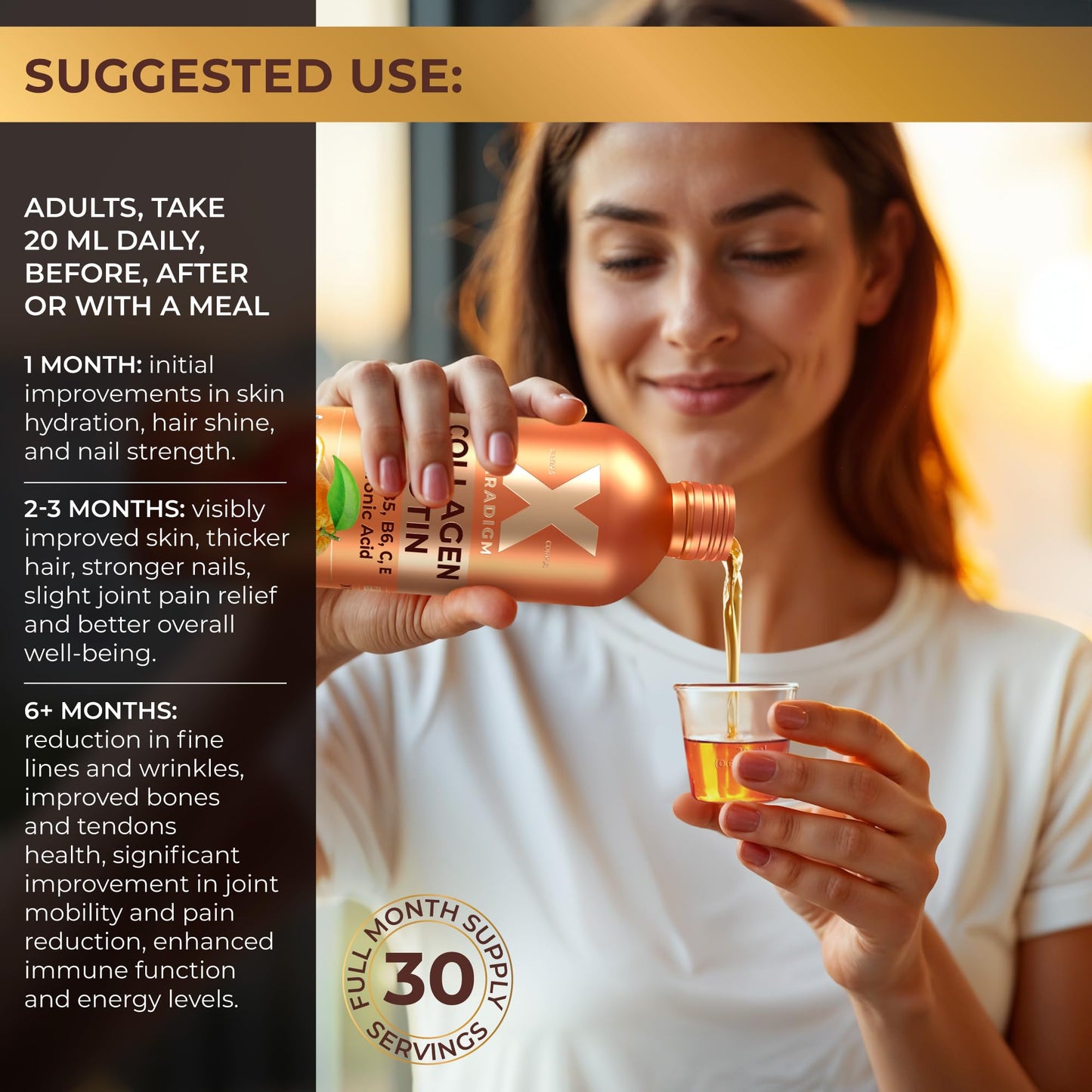 Liquid Collagen Peptides with Biotin & Hyaluronic Acid - Hydrolyzed Bovine Collagen Type 1 and 3, Biotin 10000mcg, Vitamins B5, B6, C & E - Hair Skin and Nails Liquid Collagen for Women & Men