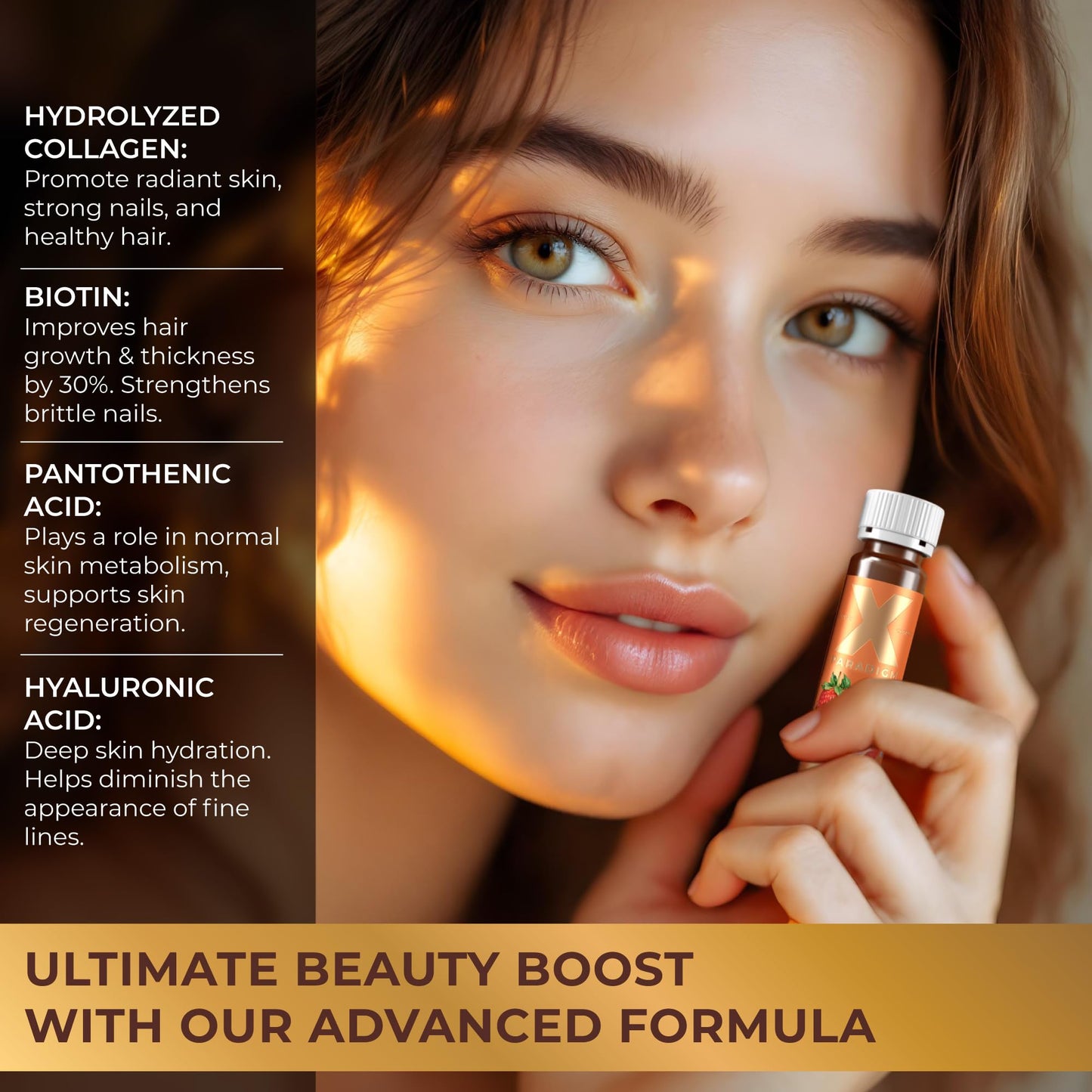Liquid Collagen Peptides with Biotin & Hyaluronic Acid - 3000mg Hydrolyzed Bovine Collagen Type 1 and 3, Biotin 10000mcg, Vitamins B5, B6, C & E - Liquid Collagen for Women and Men, Collagen Shots