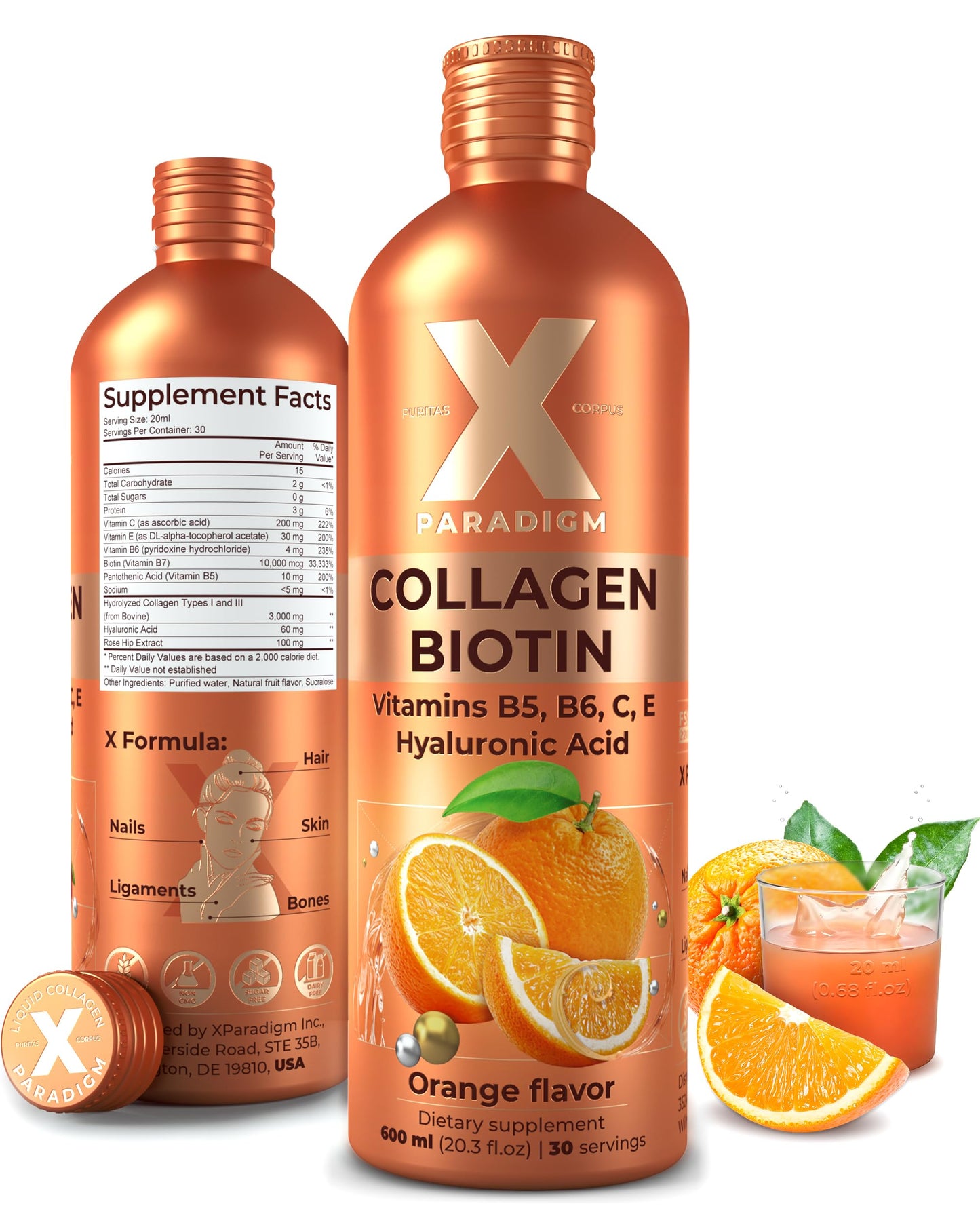 Liquid Collagen Peptides with Biotin & Hyaluronic Acid - Hydrolyzed Bovine Collagen Type 1 and 3, Biotin 10000mcg, Vitamins B5, B6, C & E - Hair Skin and Nails Liquid Collagen for Women & Men