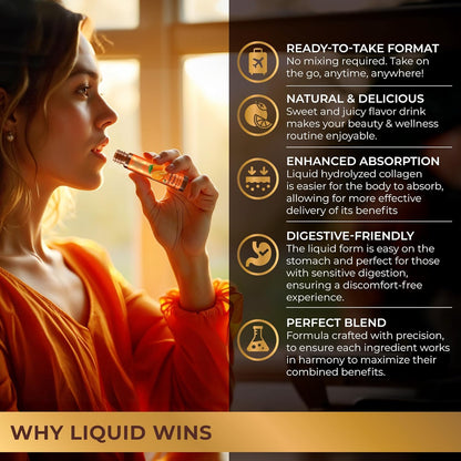 Liquid Collagen Shots with Biotin, Hyaluronic Acid and Vitamins B5, B6, C & E - Orange Flavor