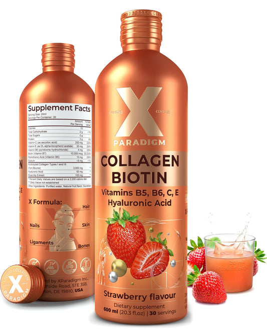 XParadigm Puritas Corpus Liquid Collagen Peptides with Biotin & Hyaluronic Acid - Hydrolyzed Bovine Collagen Type 1 and 3, Biotin 10000mcg, Vitamins B5, B6, C & E - Liquid Collagen for Women & Men
